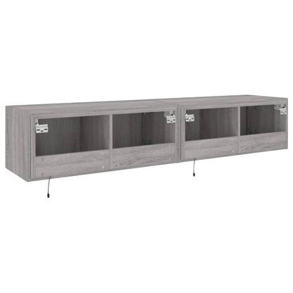 Mobili TV a Parete con Luci LED 2pz Grigio Sonoma 80x35x31 cm - homemem39