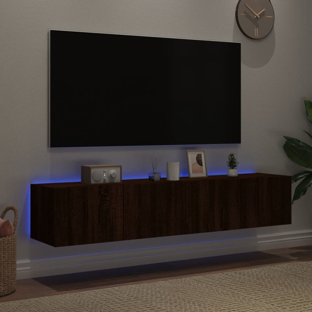 Mobili TV a Parete con Luci LED 2pz Rovere Marrone 80x35x31 cm - homemem39