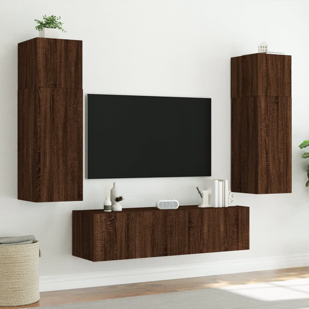 Mobili TV a Parete con Luci LED 2pz Rovere Marrone 80x35x31 cm - homemem39