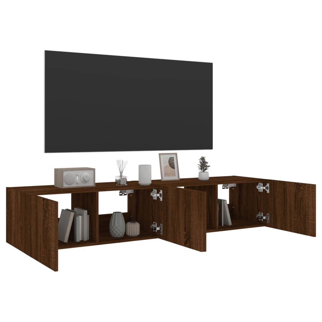 Mobili TV a Parete con Luci LED 2pz Rovere Marrone 80x35x31 cm - homemem39