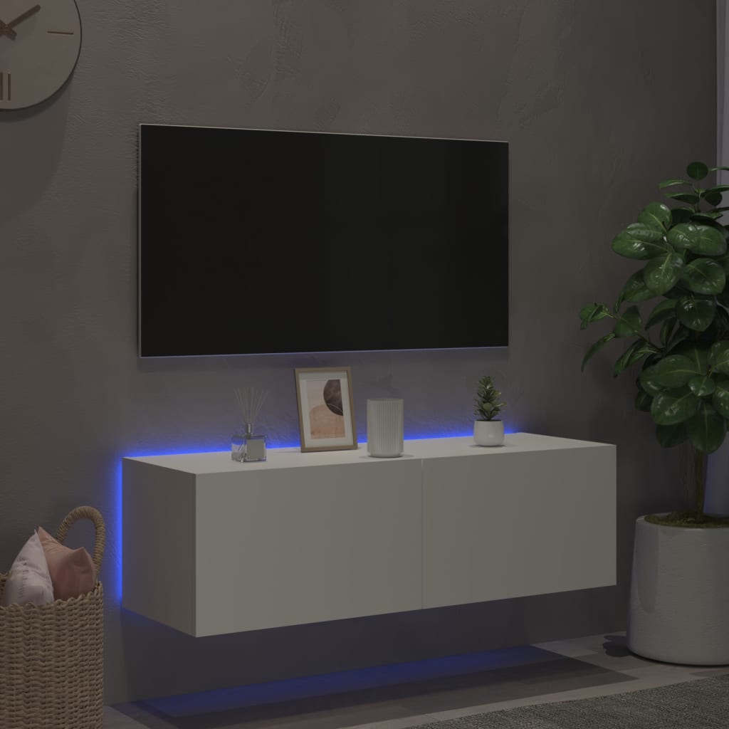 Mobile TV a Parete con Luci LED Bianco 100x35x31 cm - homemem39