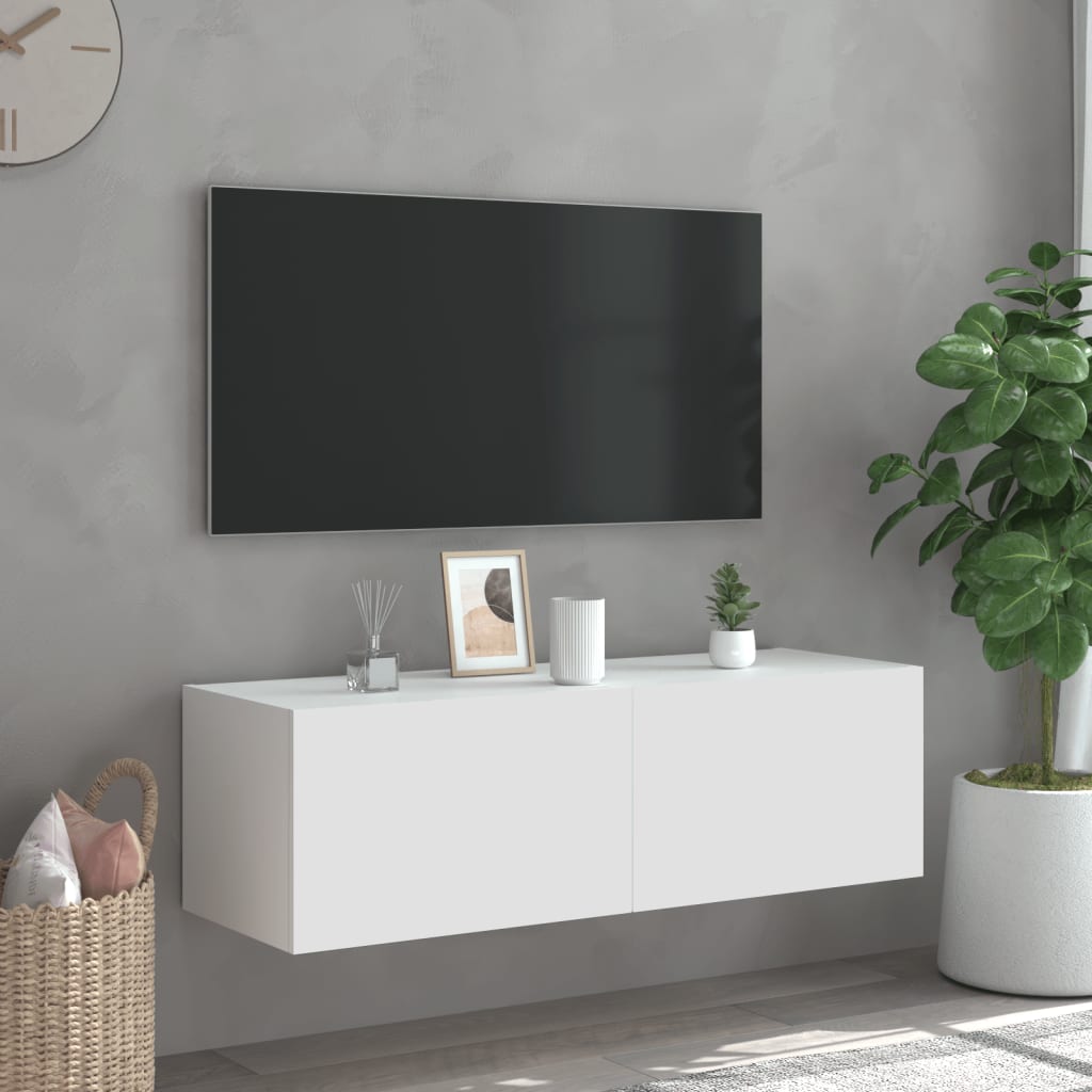 Mobile TV a Parete con Luci LED Bianco 100x35x31 cm - homemem39