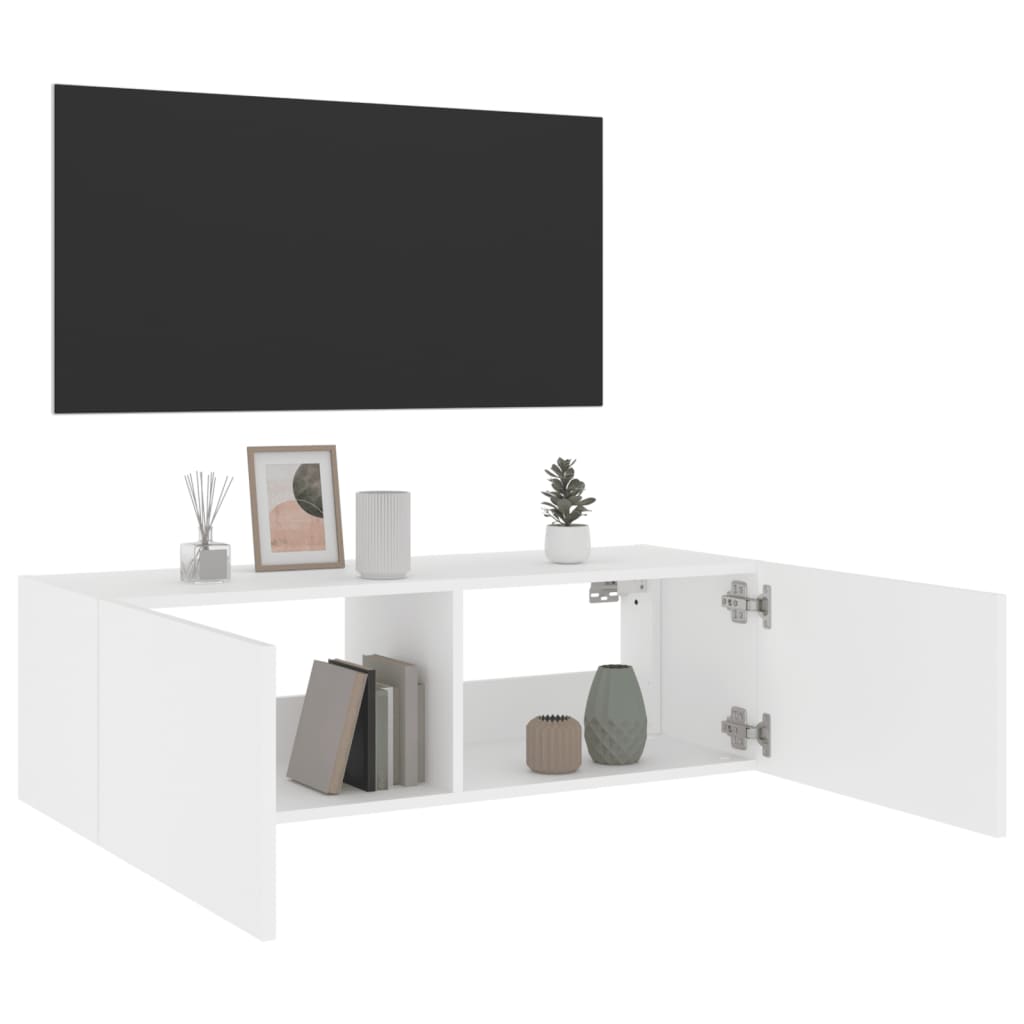 Mobile TV a Parete con Luci LED Bianco 100x35x31 cm - homemem39