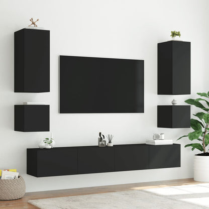 Mobile TV a Parete con Luci LED Nero 100x35x31 cm - homemem39