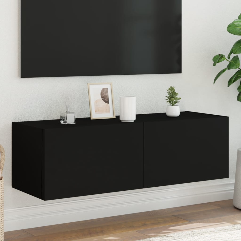 Mobile TV a Parete con Luci LED Nero 100x35x31 cm - homemem39