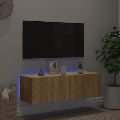 Mobile TV a Parete con Luci LED Rovere Sonoma 100x35x31 cm - homemem39