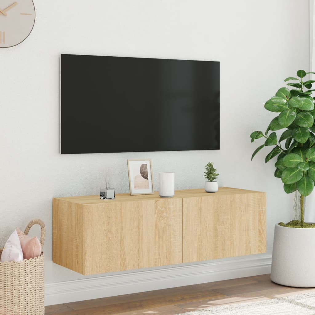 Mobile TV a Parete con Luci LED Rovere Sonoma 100x35x31 cm - homemem39