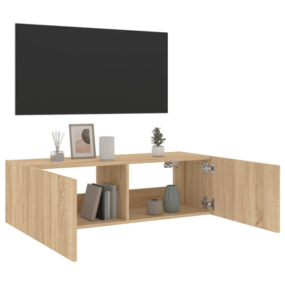 Mobile TV a Parete con Luci LED Rovere Sonoma 100x35x31 cm - homemem39