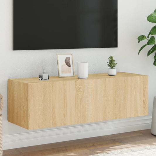 Mobile TV a Parete con Luci LED Rovere Sonoma 100x35x31 cm - homemem39