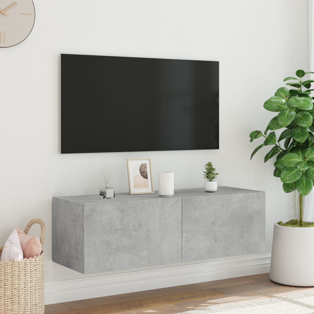 Mobile TV a Parete con Luci LED Grigio Cemento 100x35x31 cm - homemem39