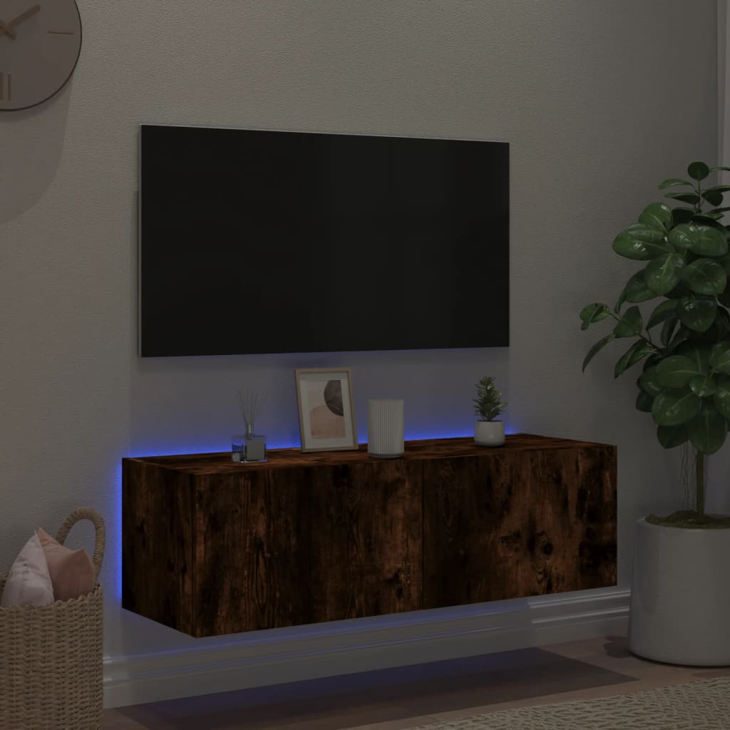 Mobile TV a Parete con Luci LED Rovere Fumo 100x35x31 cm - homemem39