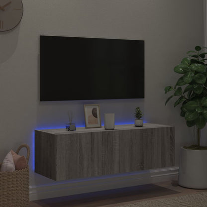 Mobile TV a Parete con Luci LED Grigio Sonoma 100x35x31 cm - homemem39