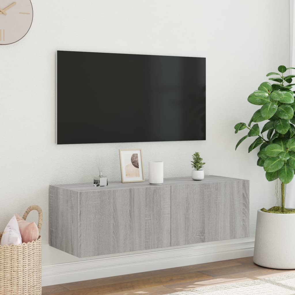 Mobile TV a Parete con Luci LED Grigio Sonoma 100x35x31 cm - homemem39