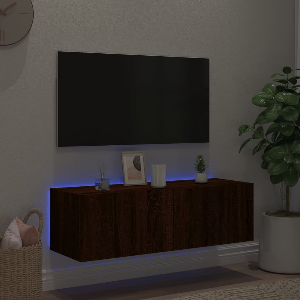 Mobile TV a Parete con Luci LED Rovere Marrone 100x35x31 cm - homemem39