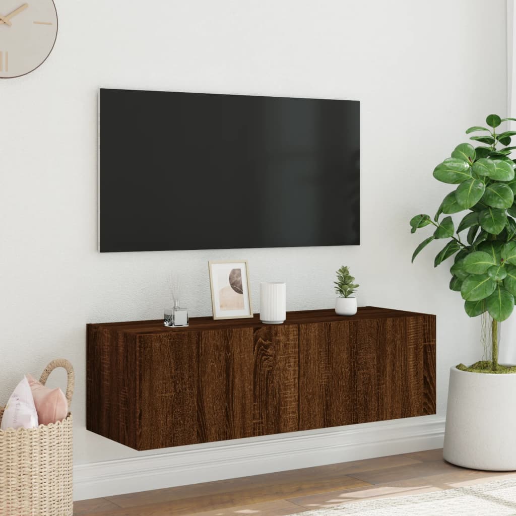 Mobile TV a Parete con Luci LED Rovere Marrone 100x35x31 cm - homemem39