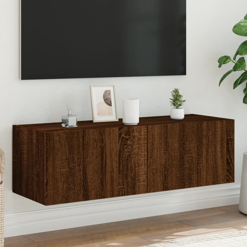 Mobile TV a Parete con Luci LED Rovere Marrone 100x35x31 cm - homemem39