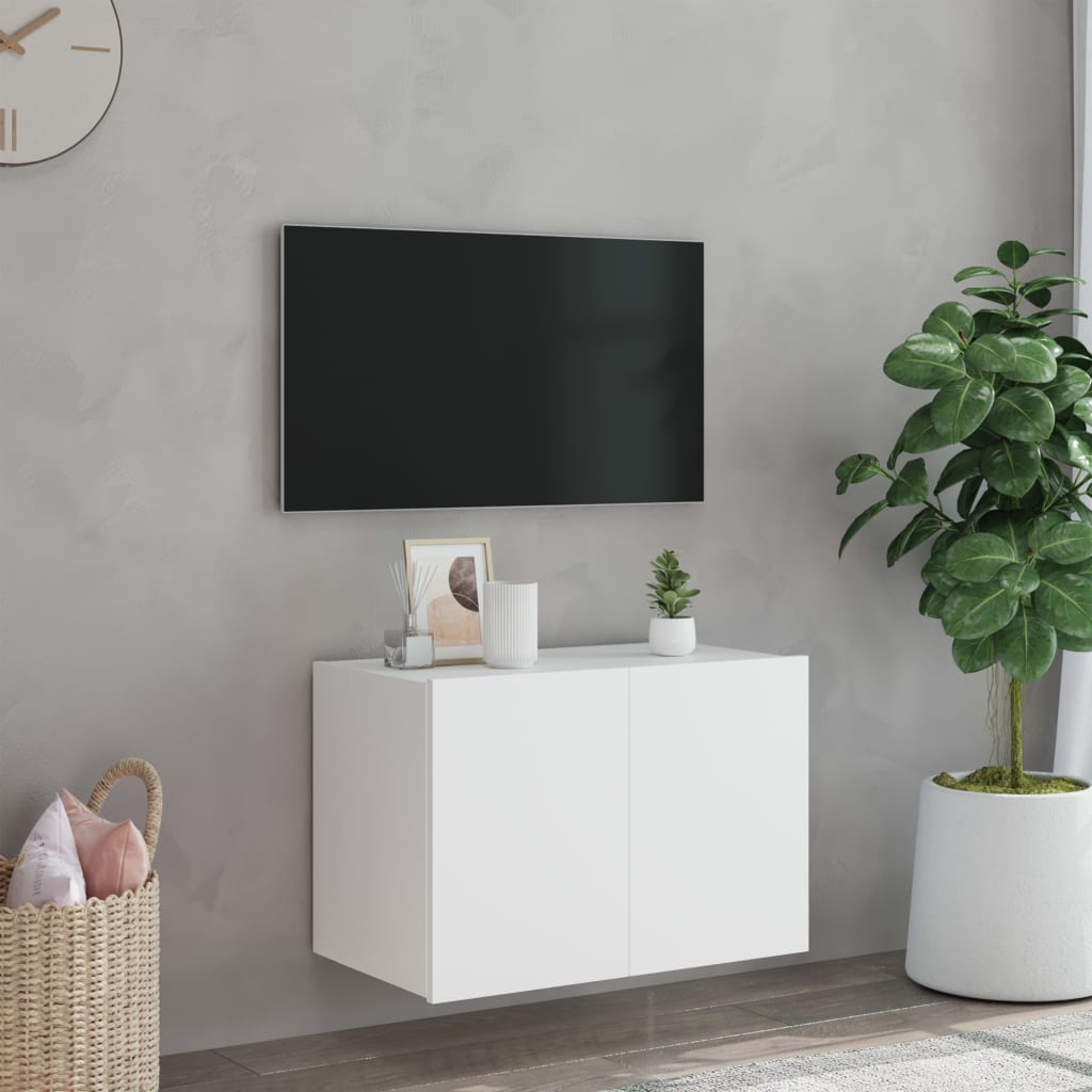 Mobile TV a Parete con Luci LED Bianco 60x35x41 cm - homemem39