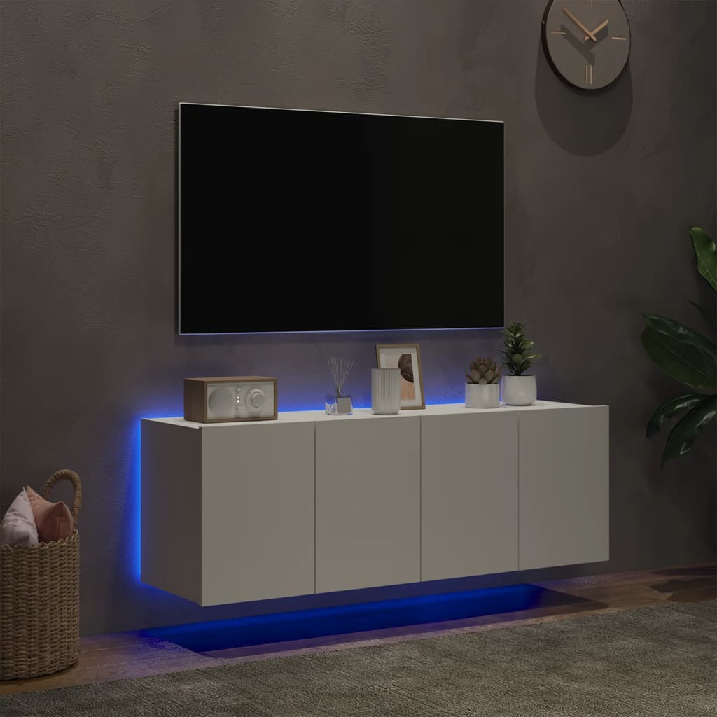 Mobili TV a Parete con Luci LED 2pz Bianchi 60x35x41 cm - homemem39