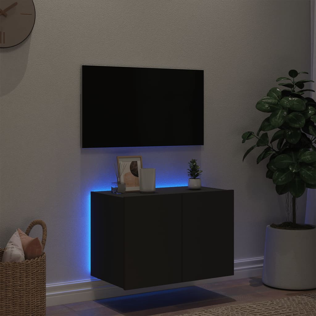 Mobile TV a Parete con Luci LED Nero 60x35x41 cm - homemem39