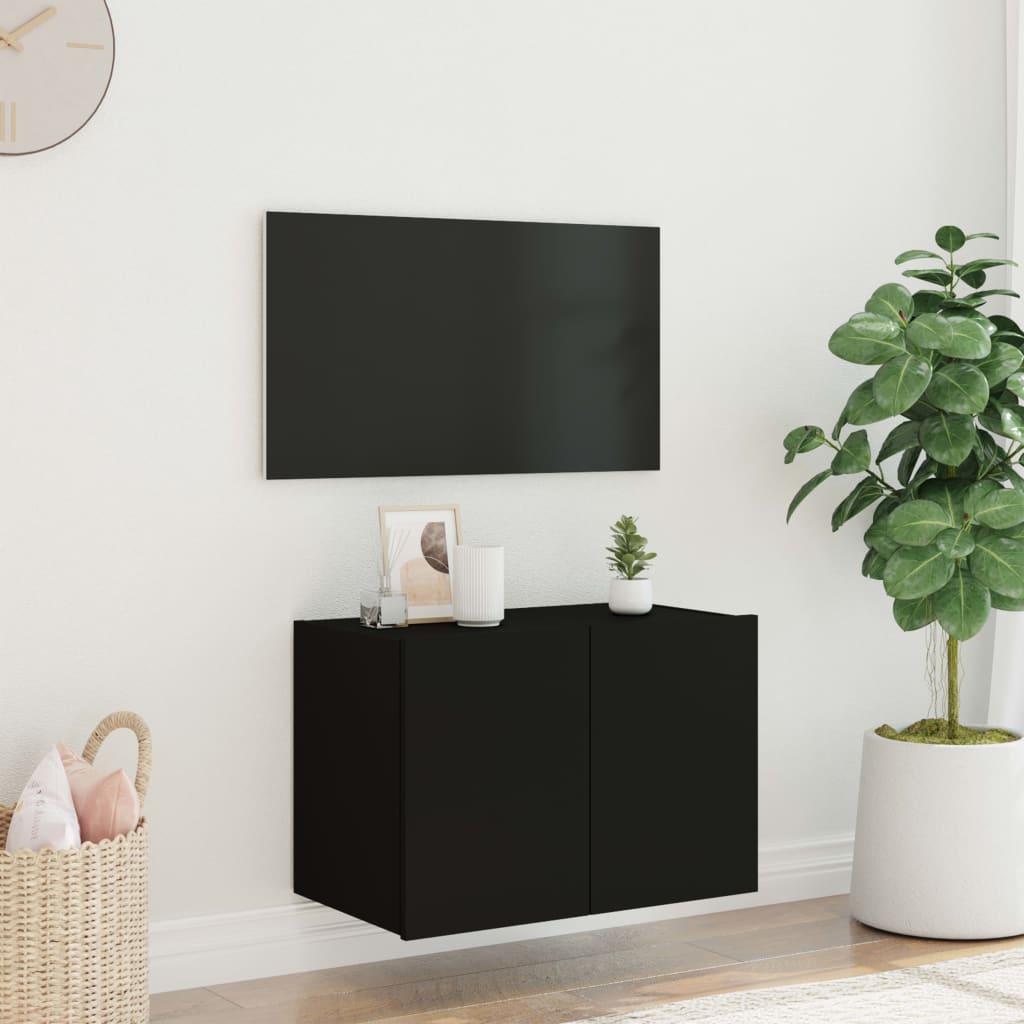 Mobile TV a Parete con Luci LED Nero 60x35x41 cm - homemem39