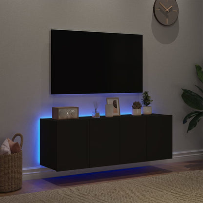 Mobili TV a Parete con Luci LED 2pz Neri 60x35x41 cm - homemem39