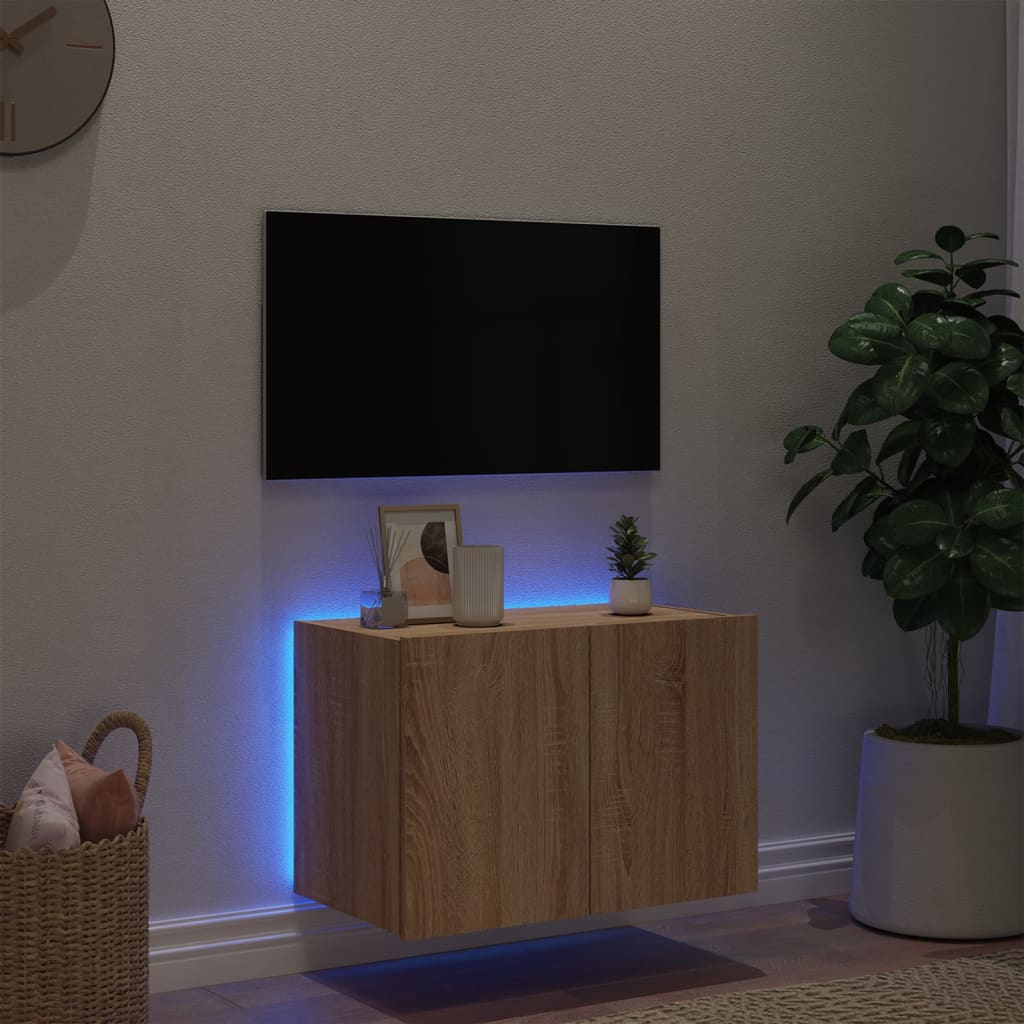 Mobile TV a Parete con Luci LED Rovere Sonoma 60x35x41 cm - homemem39