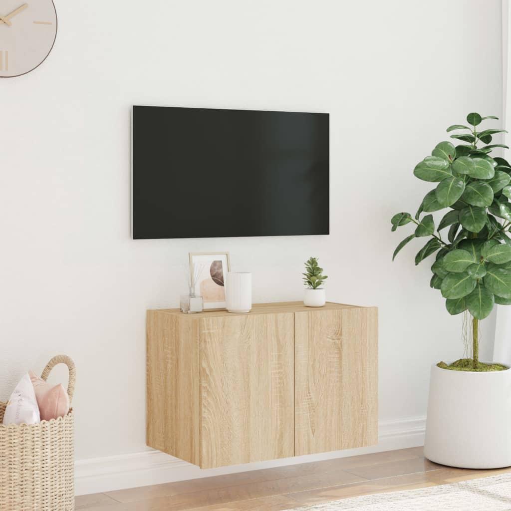 Mobile TV a Parete con Luci LED Rovere Sonoma 60x35x41 cm - homemem39