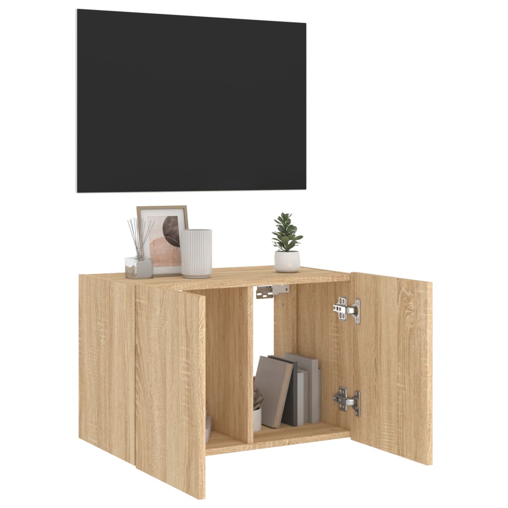 Mobile TV a Parete con Luci LED Rovere Sonoma 60x35x41 cm - homemem39