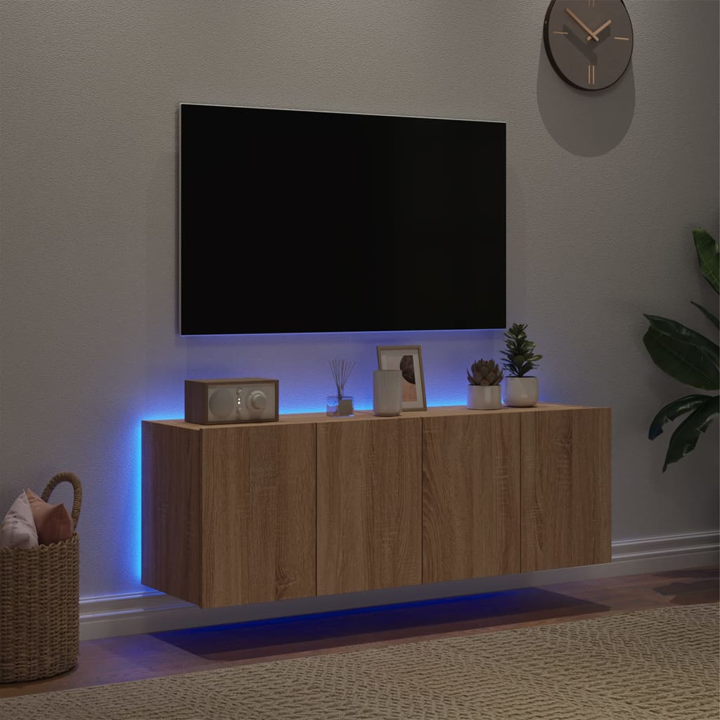 Mobili TV a Parete con Luci LED 2pz Rovere Sonoma 60x35x41 cm - homemem39