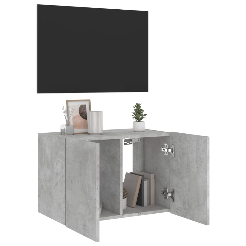 Mobile TV a Parete con Luci LED Grigio Cemento 60x35x41 cm - homemem39