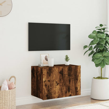 Mobile TV a Parete con Luci LED Rovere Fumo 60x35x41 cm - homemem39