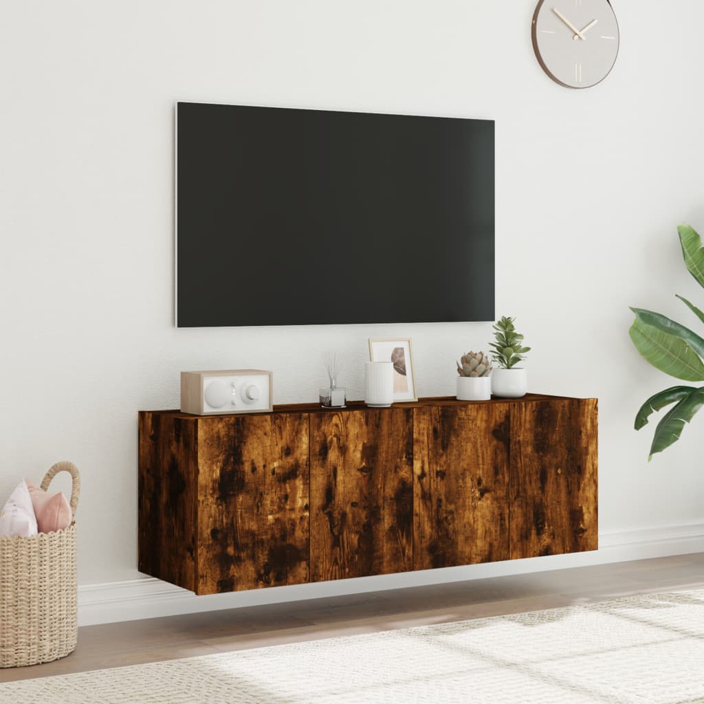 Mobili TV a Parete con Luci LED 2pz Rovere Fumo 60x35x41 cm - homemem39