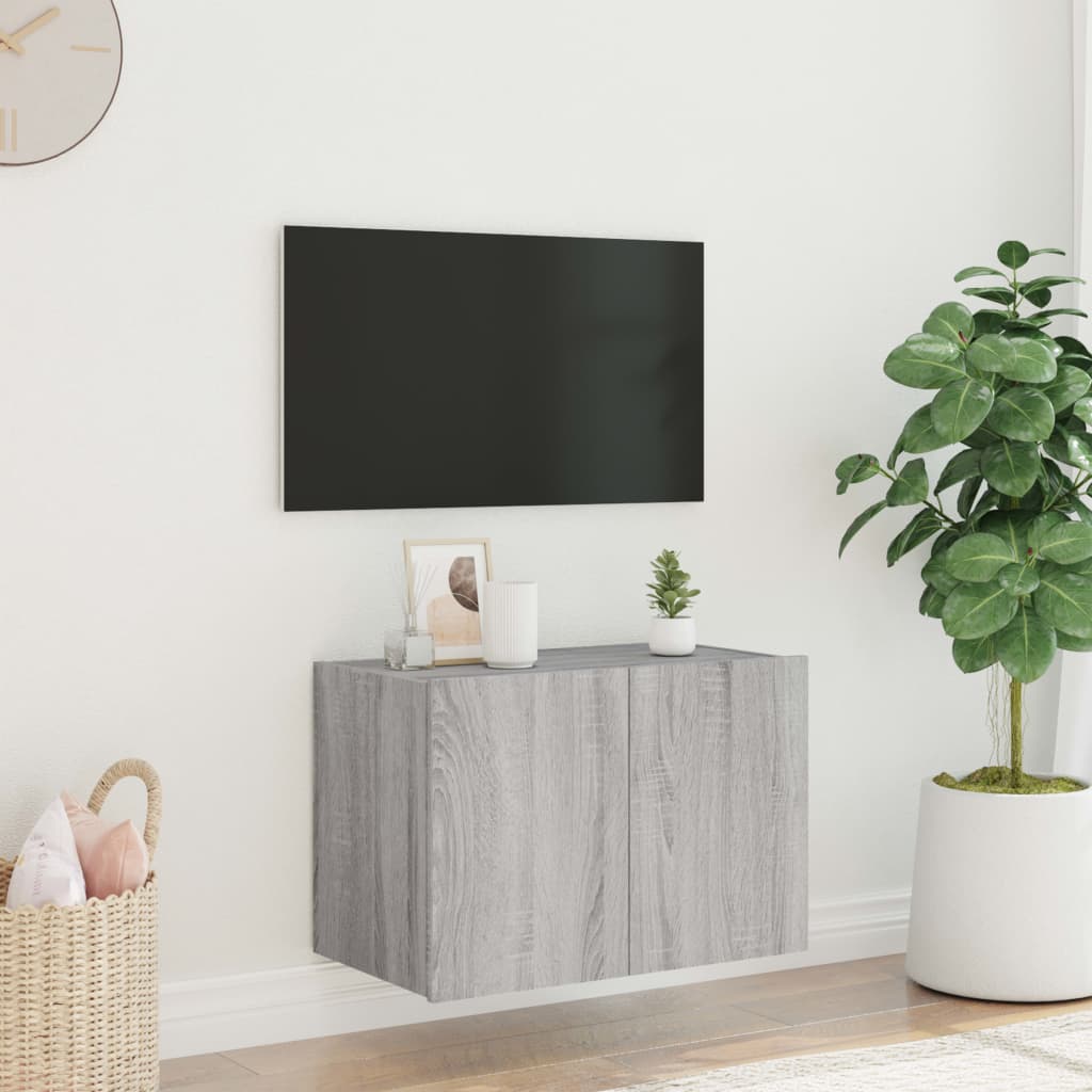 Mobile TV a Parete con Luci LED Grigio Sonoma 60x35x41 cm - homemem39