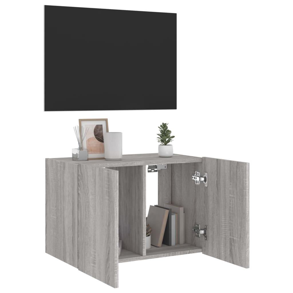 Mobile TV a Parete con Luci LED Grigio Sonoma 60x35x41 cm - homemem39