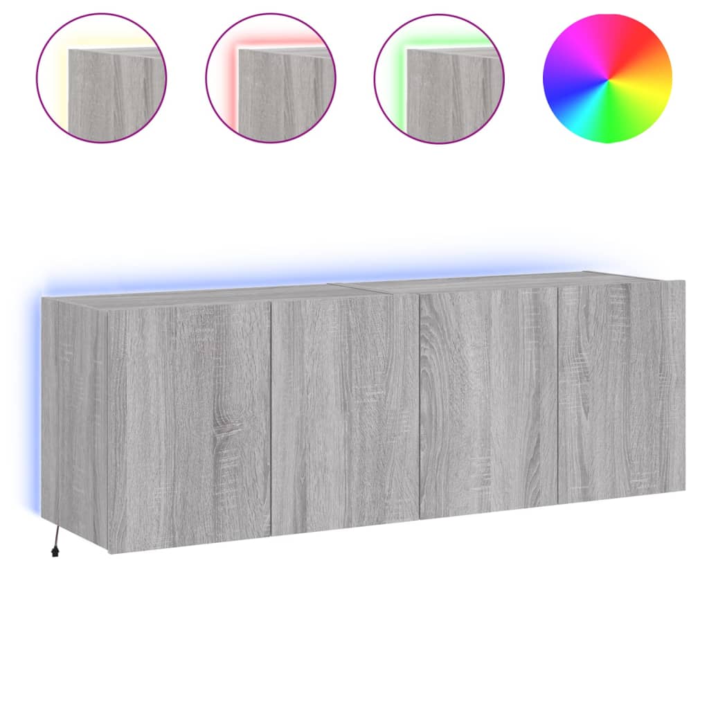 Mobili TV a Parete con Luci LED 2pz Grigio Sonoma 60x35x41 cm - homemem39