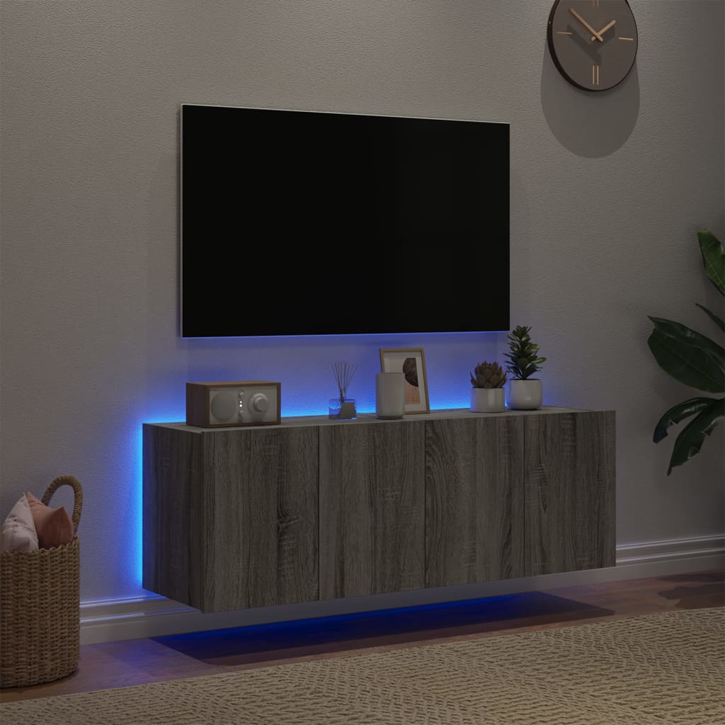 Mobili TV a Parete con Luci LED 2pz Grigio Sonoma 60x35x41 cm - homemem39