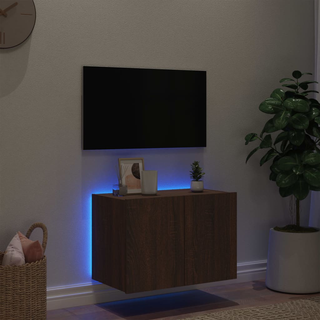 Mobile TV a Parete con Luci LED Rovere Marrone 60x35x41 cm - homemem39