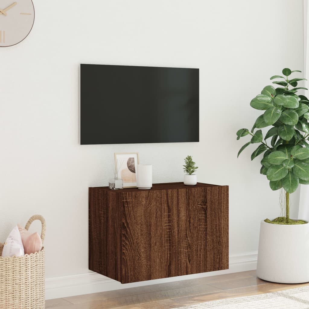 Mobile TV a Parete con Luci LED Rovere Marrone 60x35x41 cm - homemem39