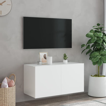 Mobile TV a Parete con Luci LED Bianco 80x35x41 cm - homemem39