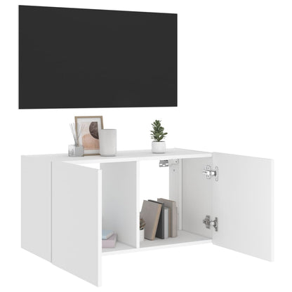 Mobile TV a Parete con Luci LED Bianco 80x35x41 cm - homemem39