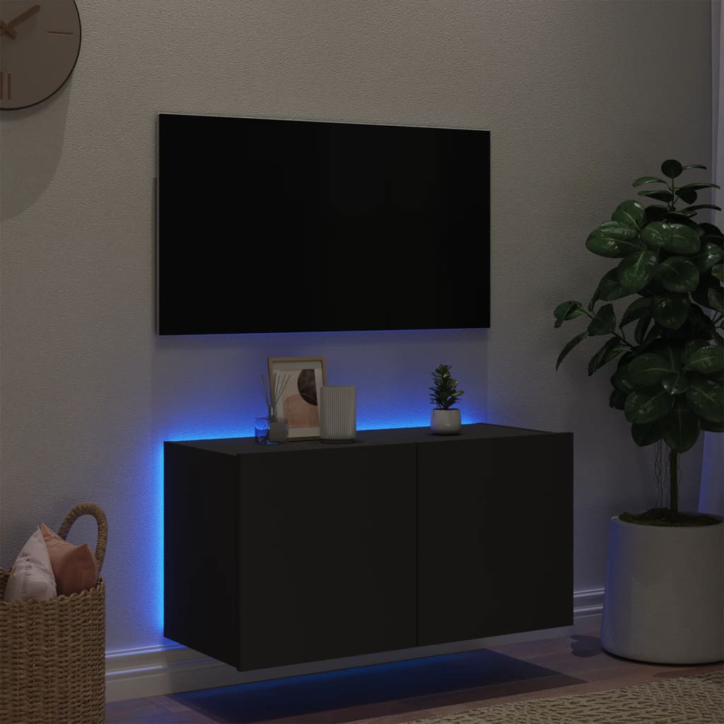 Mobile TV a Parete con Luci LED Nero 80x35x41 cm - homemem39