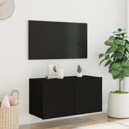 Mobile TV a Parete con Luci LED Nero 80x35x41 cm - homemem39