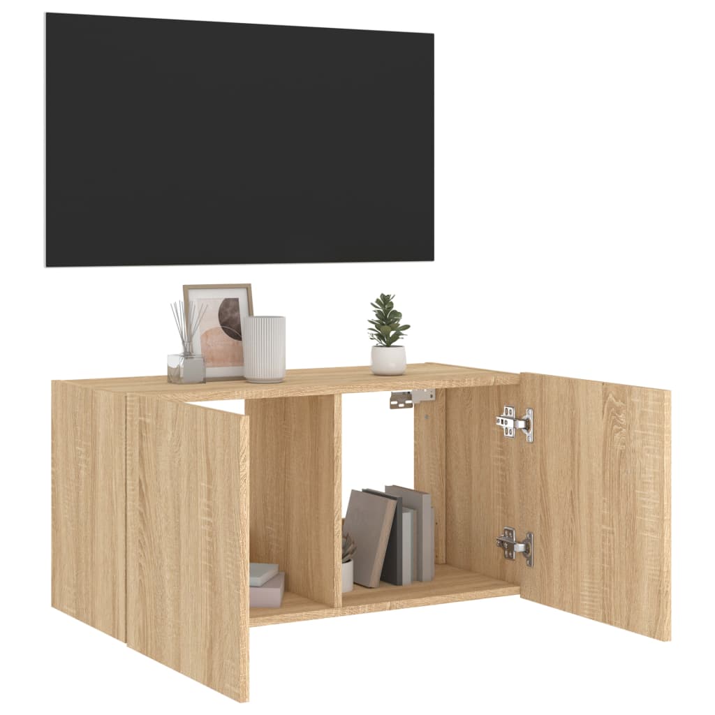 Mobile TV a Parete con Luci LED Rovere Sonoma 80x35x41 cm - homemem39