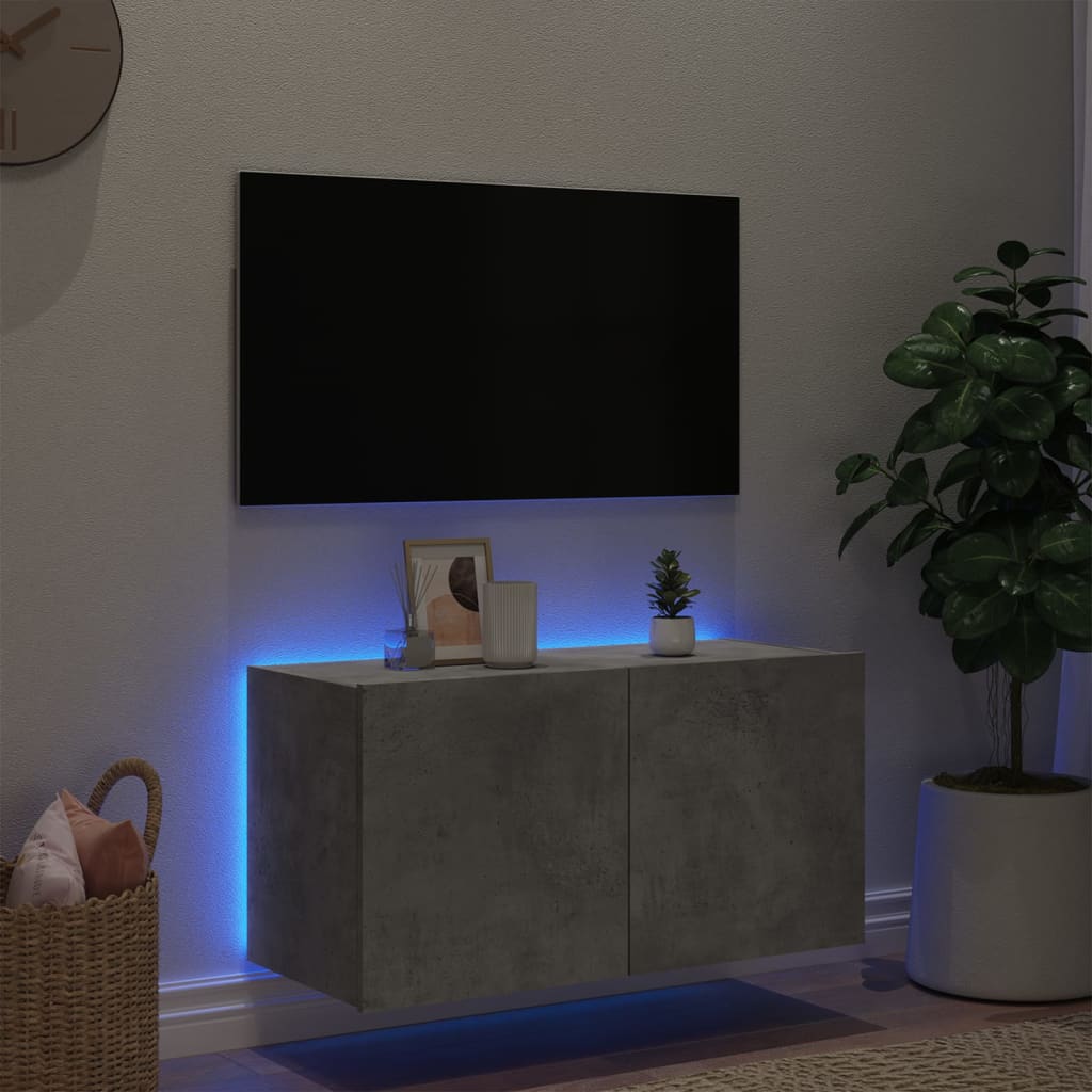 Mobile TV a Parete con Luci LED Grigio Cemento 80x35x41 cm - homemem39