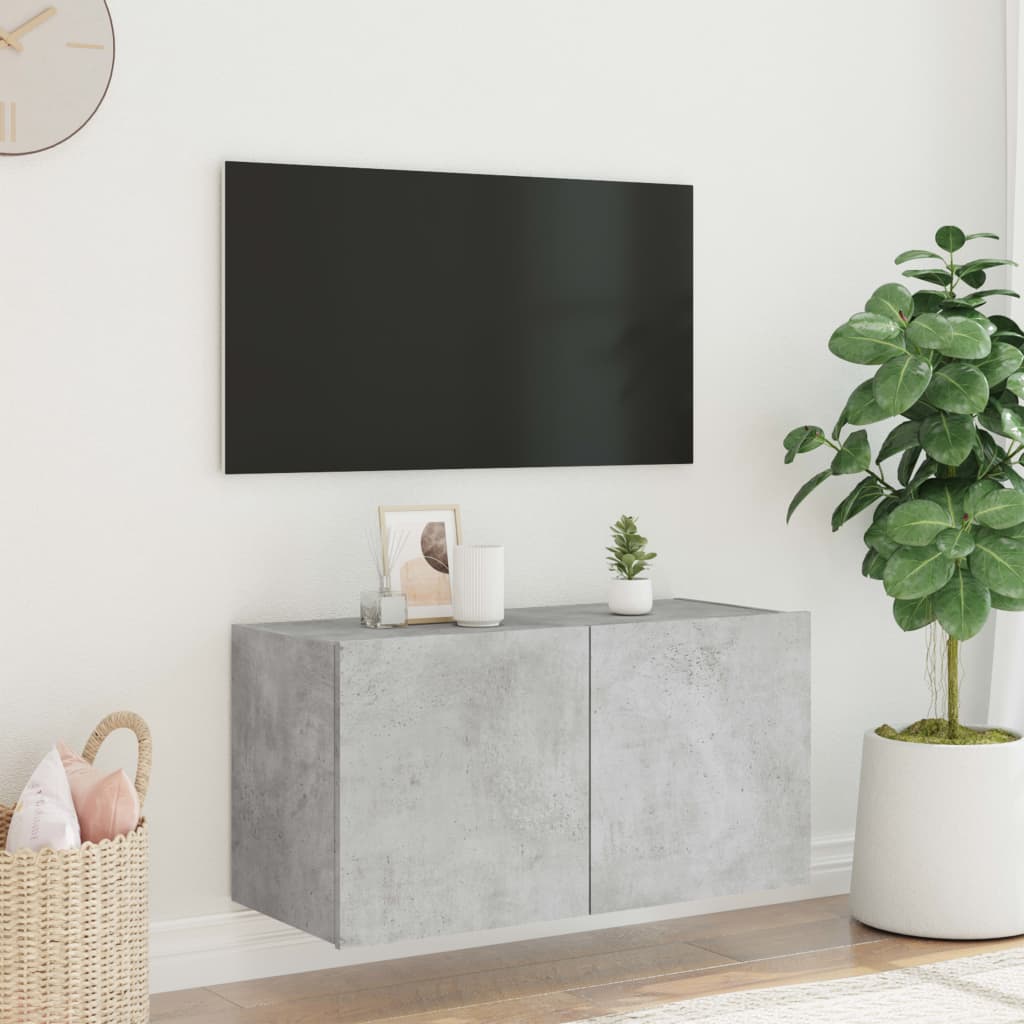 Mobile TV a Parete con Luci LED Grigio Cemento 80x35x41 cm - homemem39