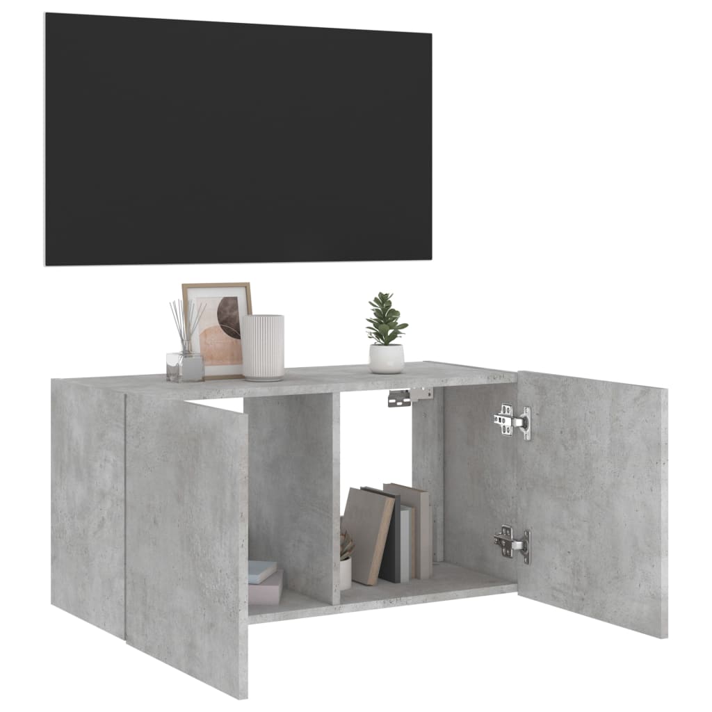 Mobile TV a Parete con Luci LED Grigio Cemento 80x35x41 cm - homemem39