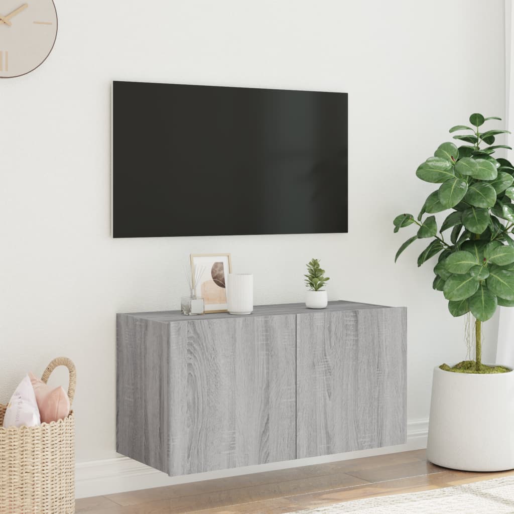 Mobile TV a Parete con Luci LED Grigio Sonoma 80x35x41 cm - homemem39