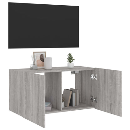 Mobile TV a Parete con Luci LED Grigio Sonoma 80x35x41 cm - homemem39