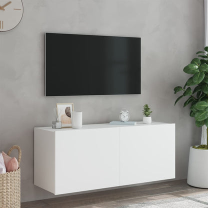 Mobile TV a Parete con Luci LED Bianco 100x35x41 cm - homemem39