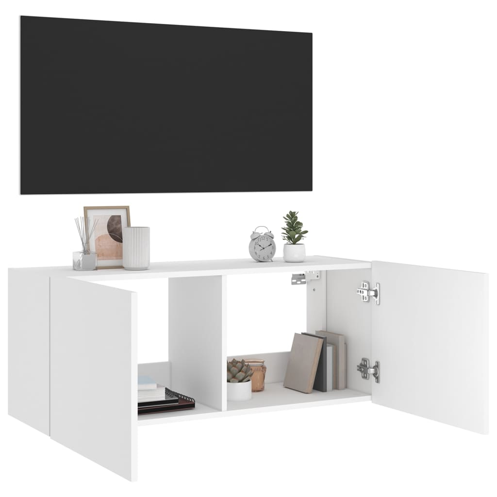 Mobile TV a Parete con Luci LED Bianco 100x35x41 cm - homemem39